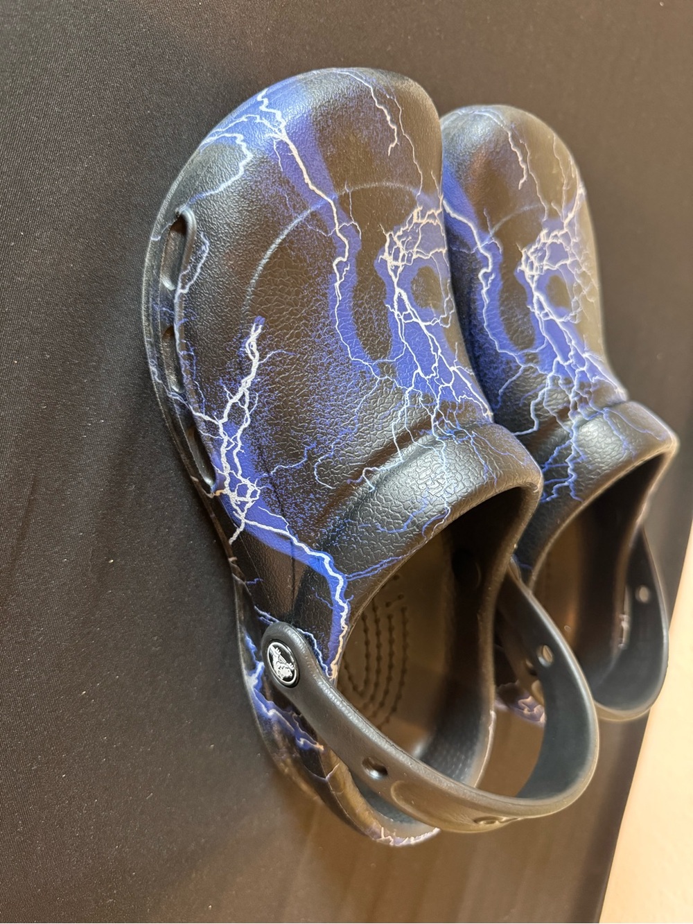 CROCS Black Clogs with Blue Lightning Pattern - Picture 2 of 2